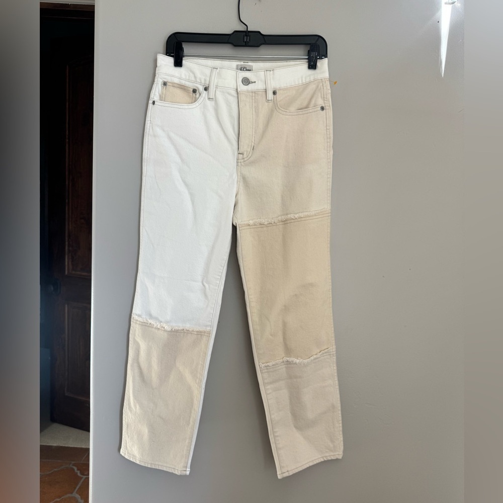 J.Crew Two Tone Patchwork Jeans 27 Y2K Straight Leg Model Off-Duty Cottagecore